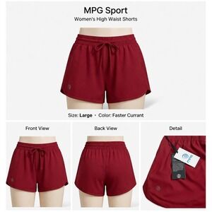MPG Sport Womens High Waist Shorts Faster Currant Burgundy Drawstring Large NWT
